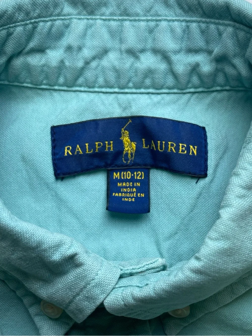 Ralph Lauren Boys Med. (10-12) Seafoam Green Long Sleeve Button Down Shirt Pony